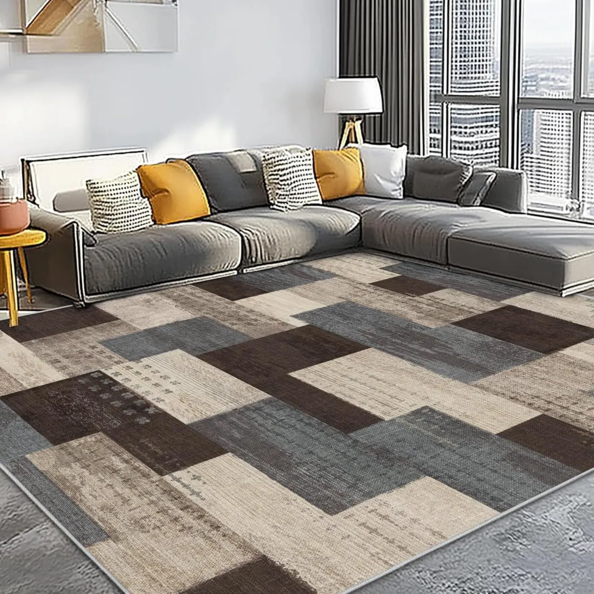 Modern Geometric Patchwork Indoor Area Rug for - Image 2