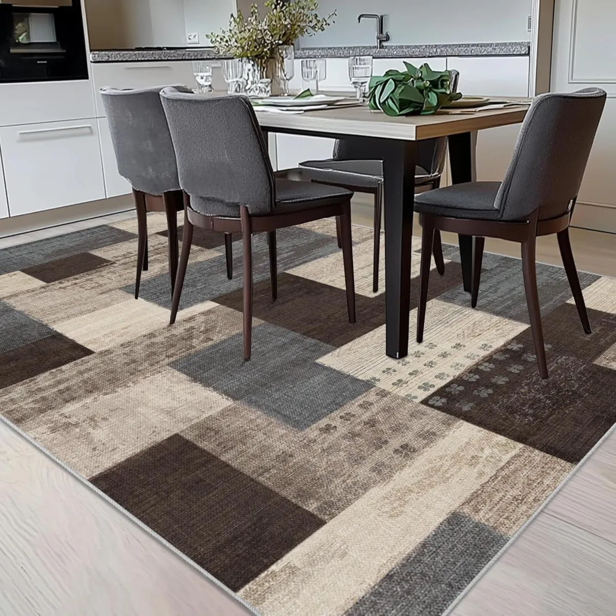 Modern Geometric Patchwork Indoor Area Rug for - Image 3
