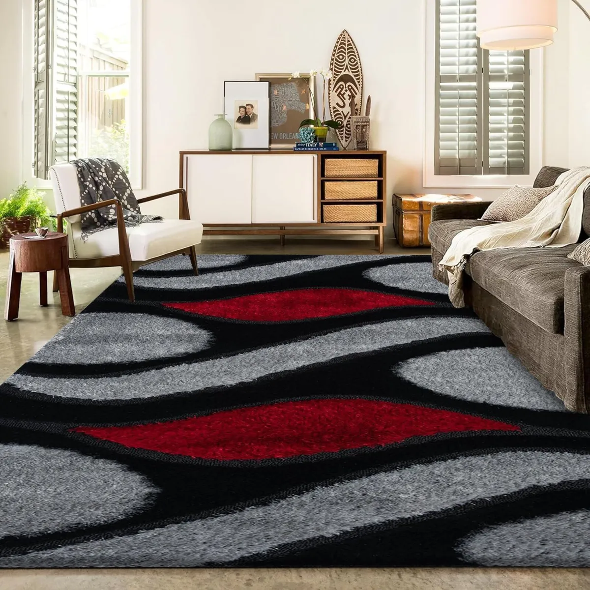 Swirl Rug - Large Fluffy Carpet Washable Non-Slip - Image 1