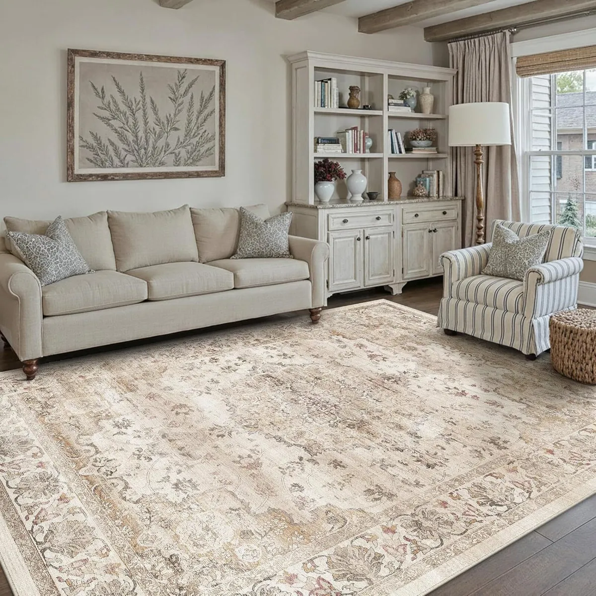 160x230cm Beige Vintage Rugs for Bedroom Living - Image 1