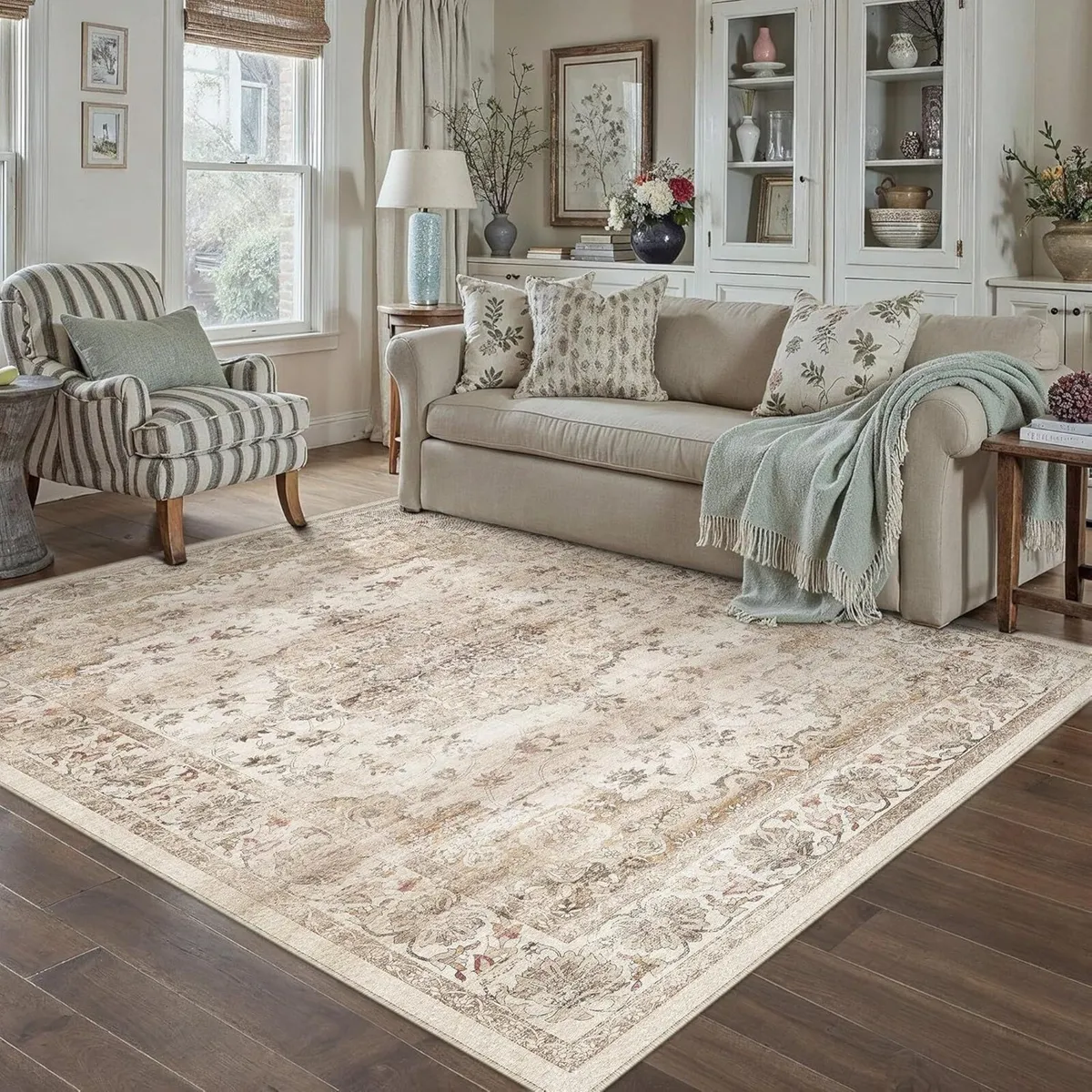 160x230cm Beige Vintage Rugs for Bedroom Living - Image 4