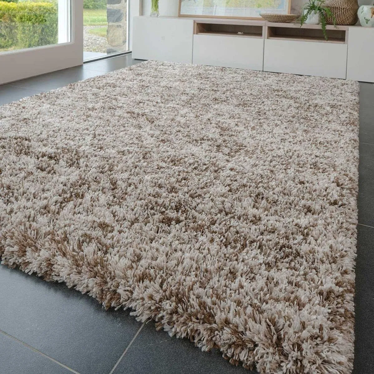 Large Thick Plush Beige Brown Cream Shaggy Shag - Image 3