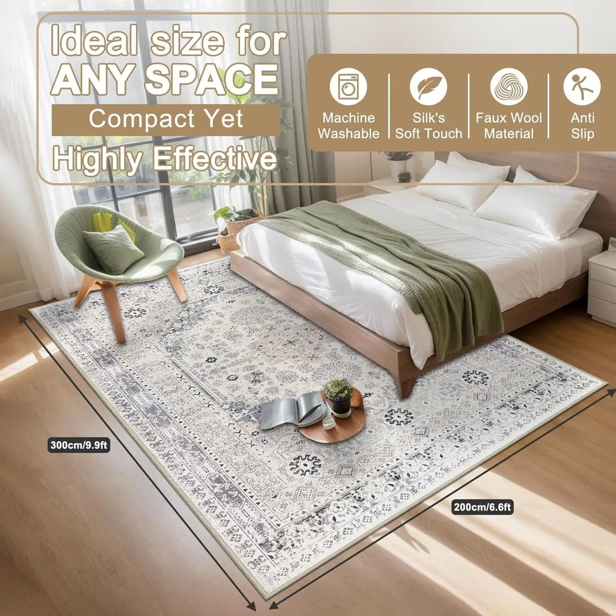 Washable Rugs Living Room 200x300cm Distressed - Image 2