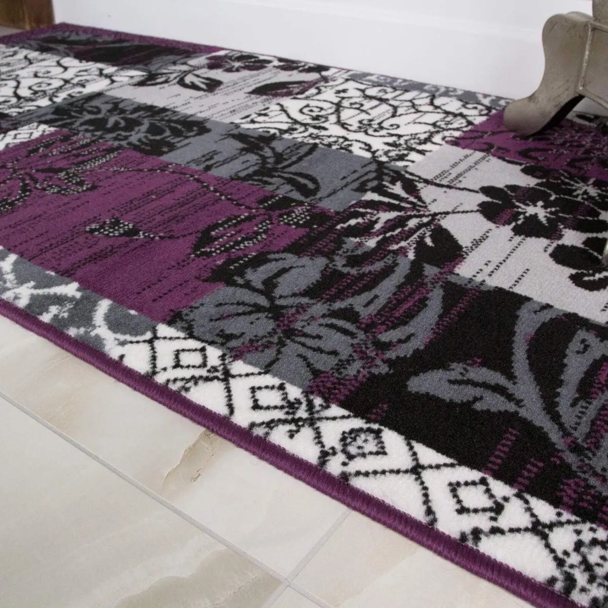 Milan Purple Black Grey Contemporary Floral - Image 2