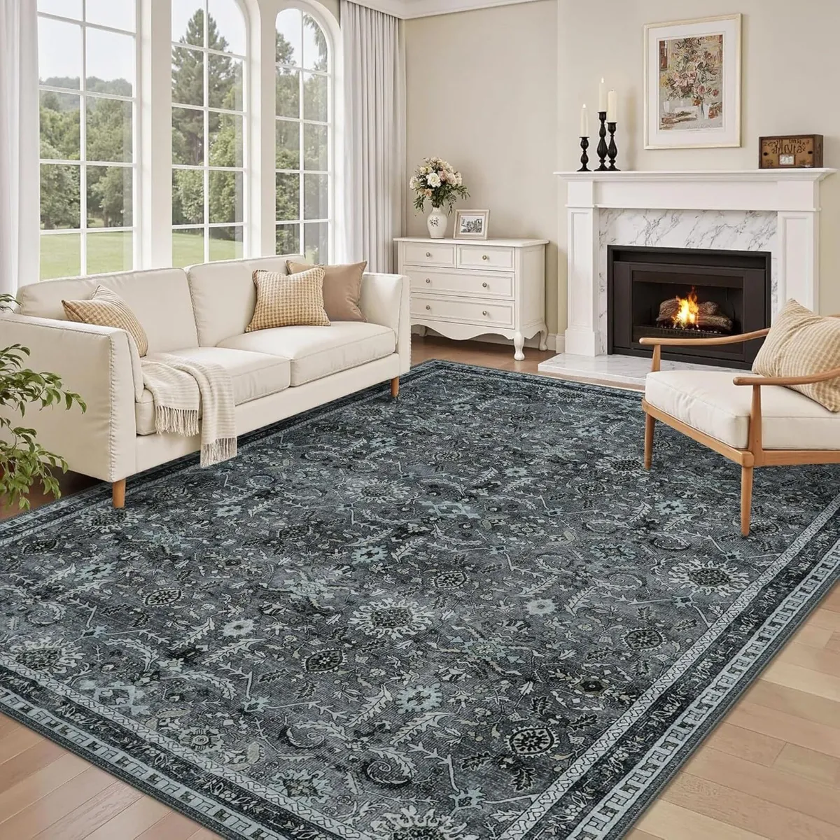 Grey Rugs Living Room Large 160x230cm Boho - Image 1