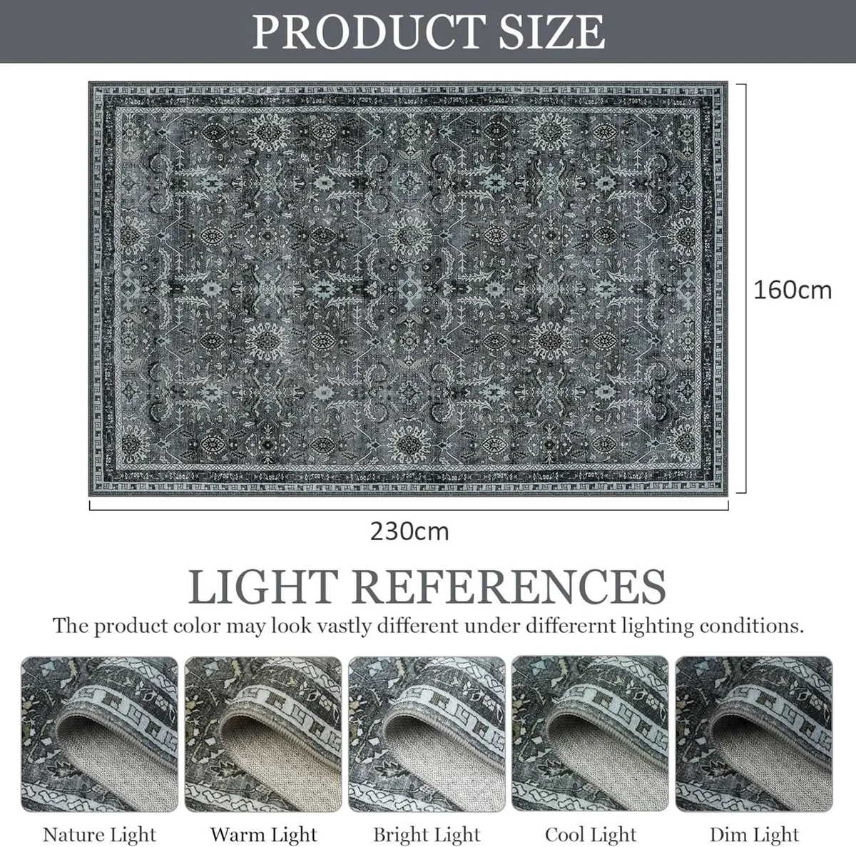 Grey Rugs Living Room Large 160x230cm Boho - Image 2