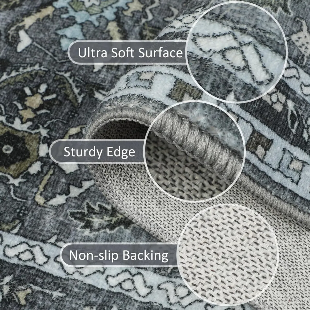 Grey Rugs Living Room Large 160x230cm Boho - Image 3