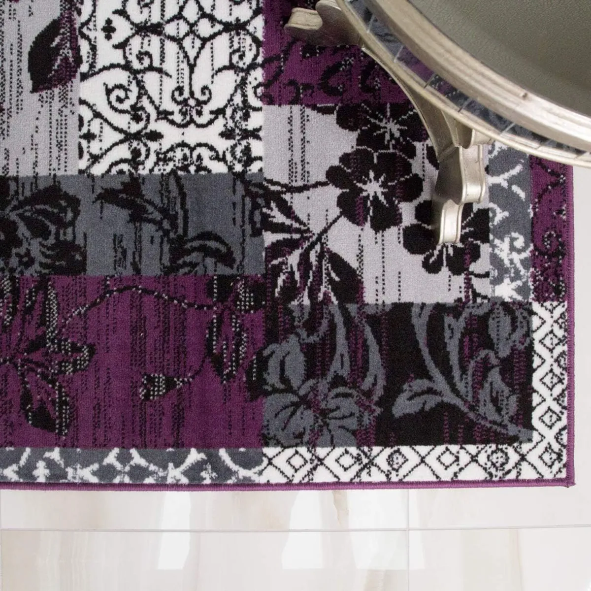 Milan Purple Black Grey Contemporary Floral - Image 3
