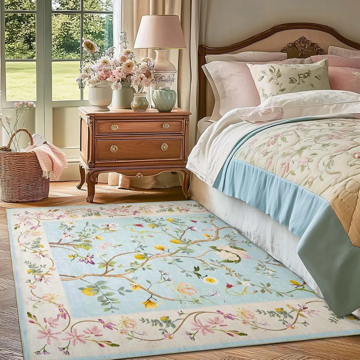 Area Rug 150x210 cm Washable Floral Soft Large - Image 2