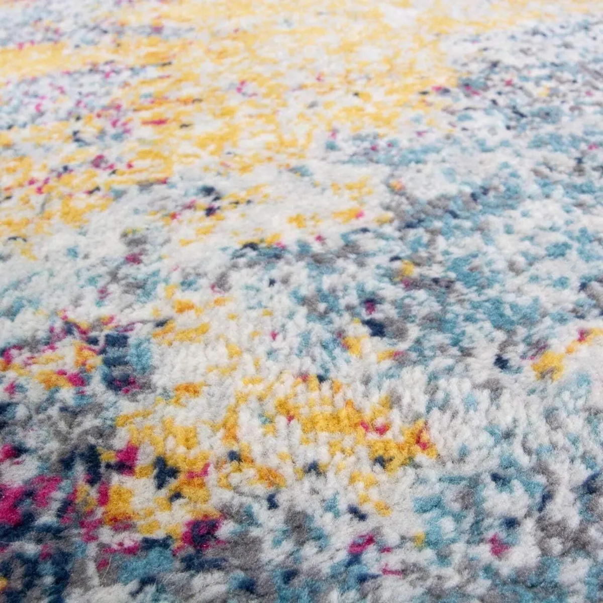 Teal Blue Ochre Mottled Rug Distressed Abstract - Image 3