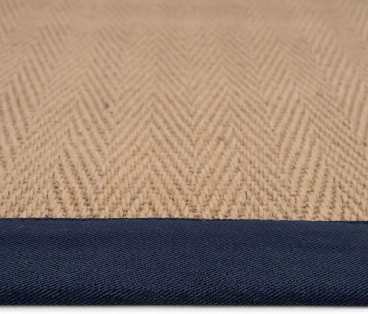 Natural Herringbone Navy Cotton Border Jute - Image 4