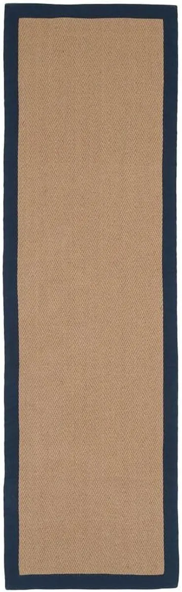 Natural Herringbone Navy Cotton Border Jute - Image 2