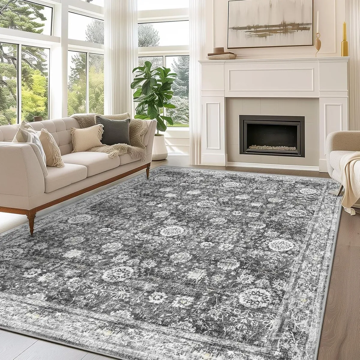 Washable Rugs Living Room 244x305cm Distressed - Image 1