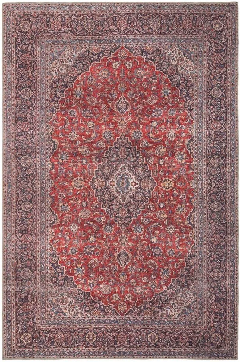Traditional Red Cotton Area Rug Stain-resistant - Image 1