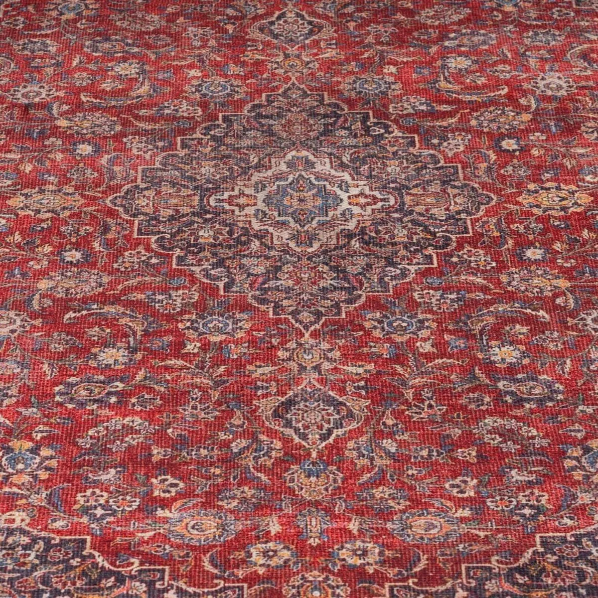 Traditional Red Cotton Area Rug Stain-resistant - Image 3