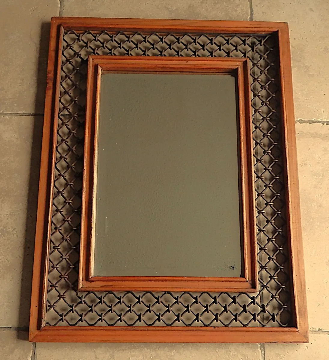 Vintage Bevelled Edge Mirror in Wood & Metal Frame - Image 1