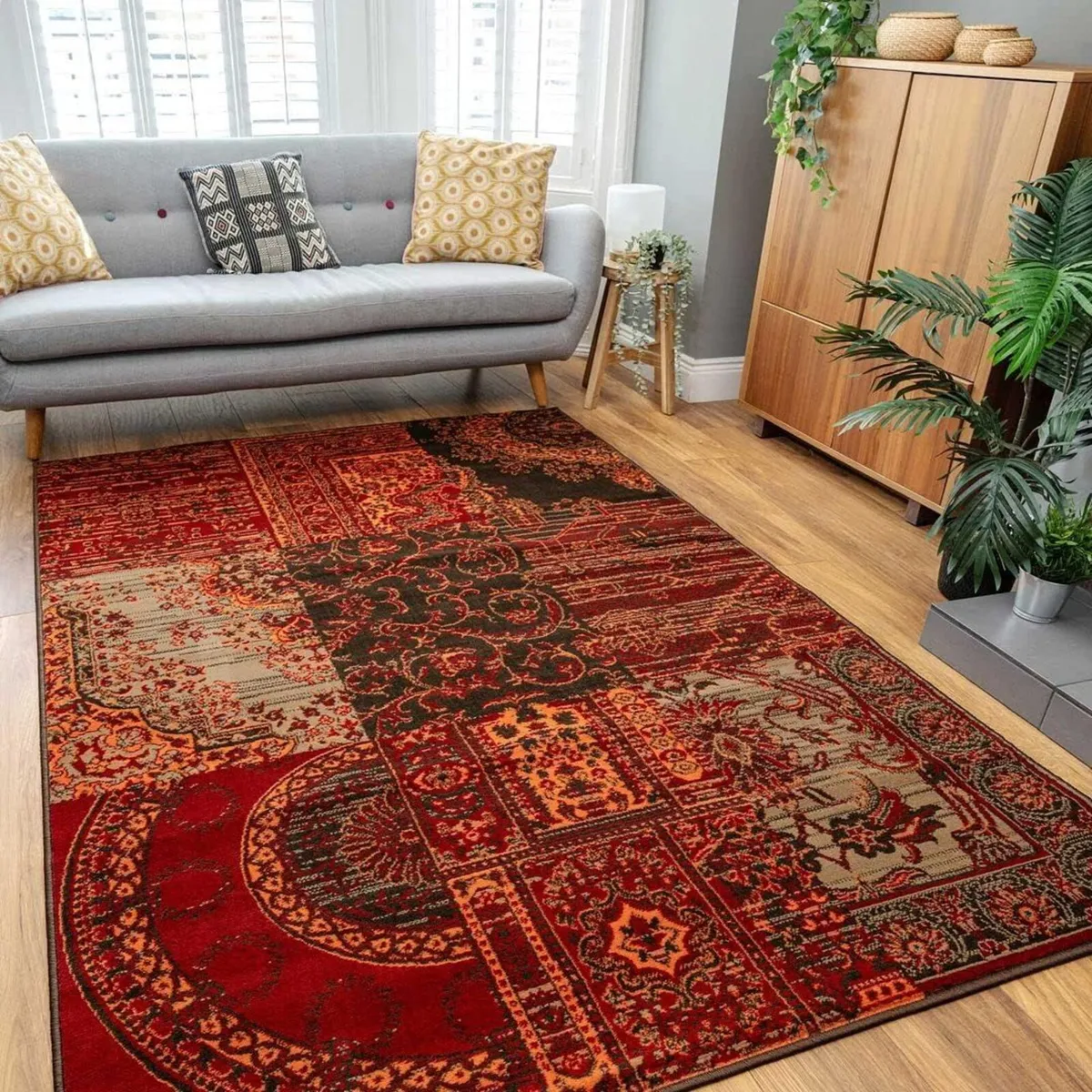 Classic Red Paisley Print Area Rug Traditional - Image 1