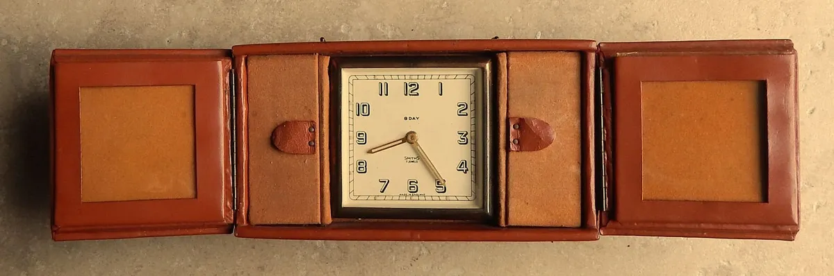 Smiths Vintage 8 Day Travel Clock in Leather Case - Image 1
