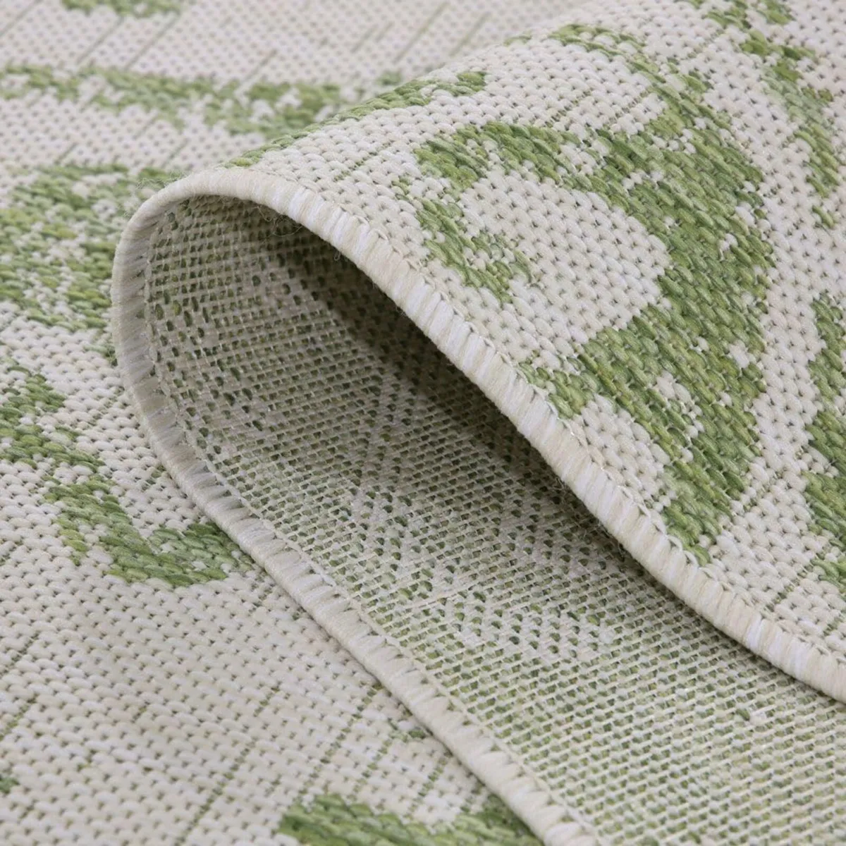 Olive Green Large Floral Flatweave Rug Outdoor - Image 4