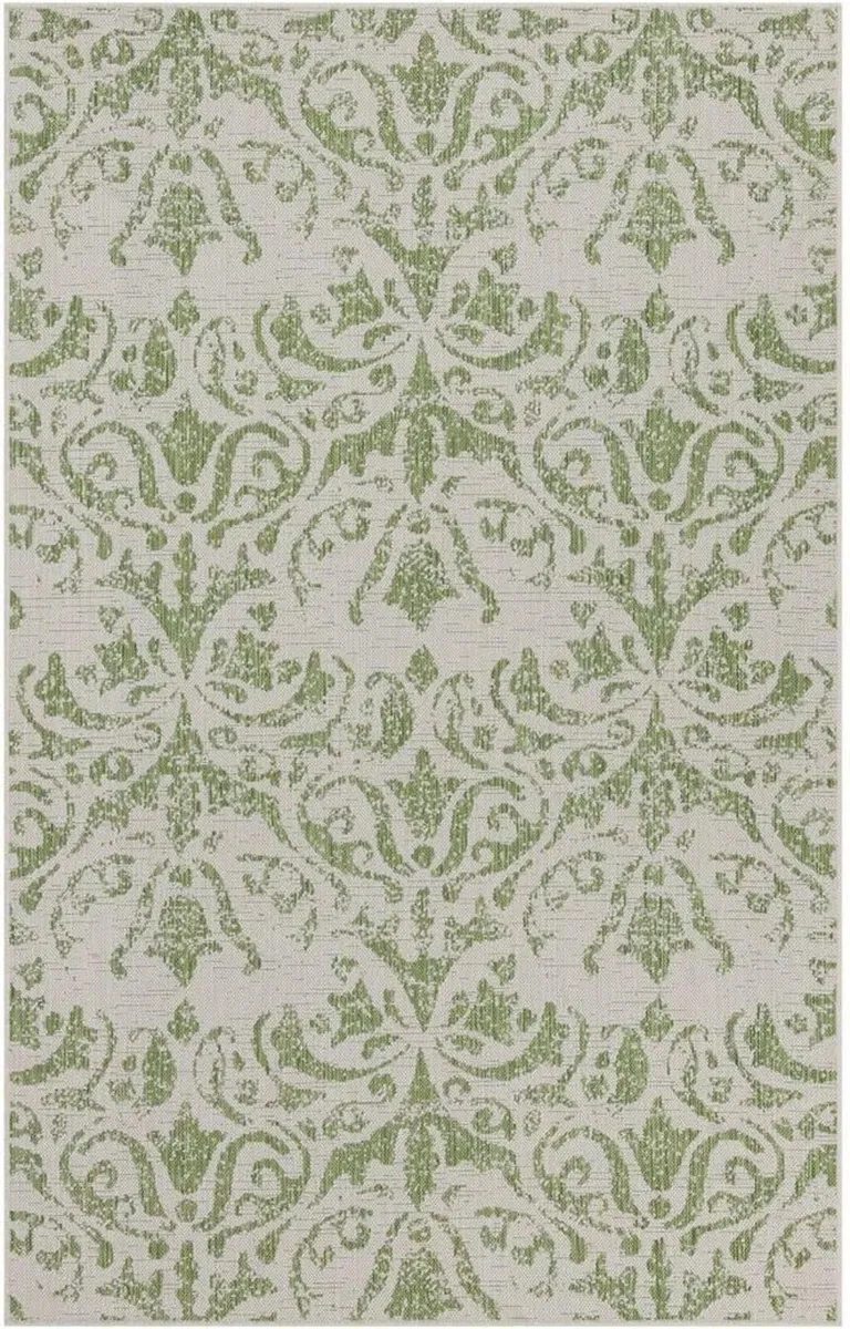 Olive Green Large Floral Flatweave Rug Outdoor - Image 2