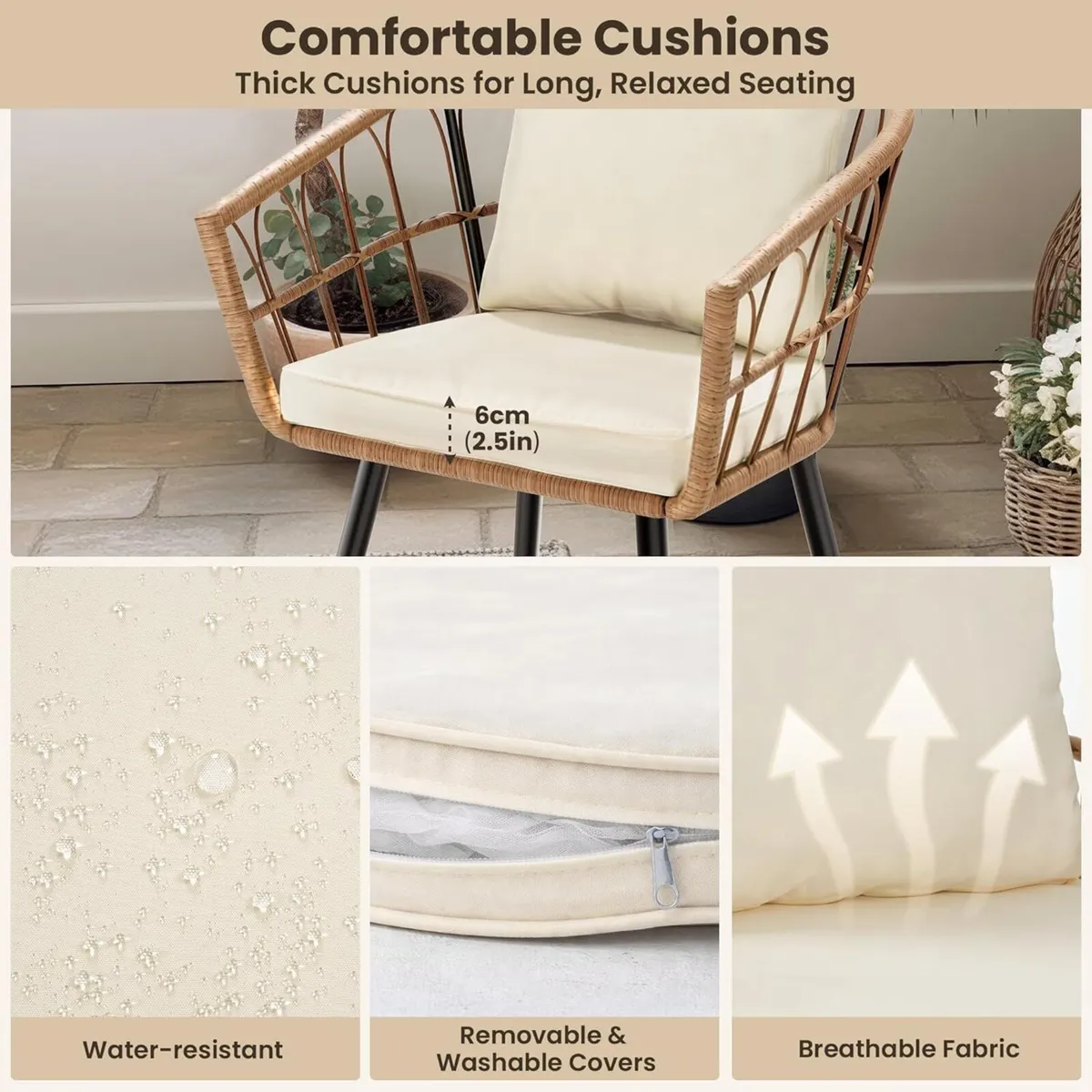 3 Piece Rattan Bistro Set Garden Furniture with - Image 4