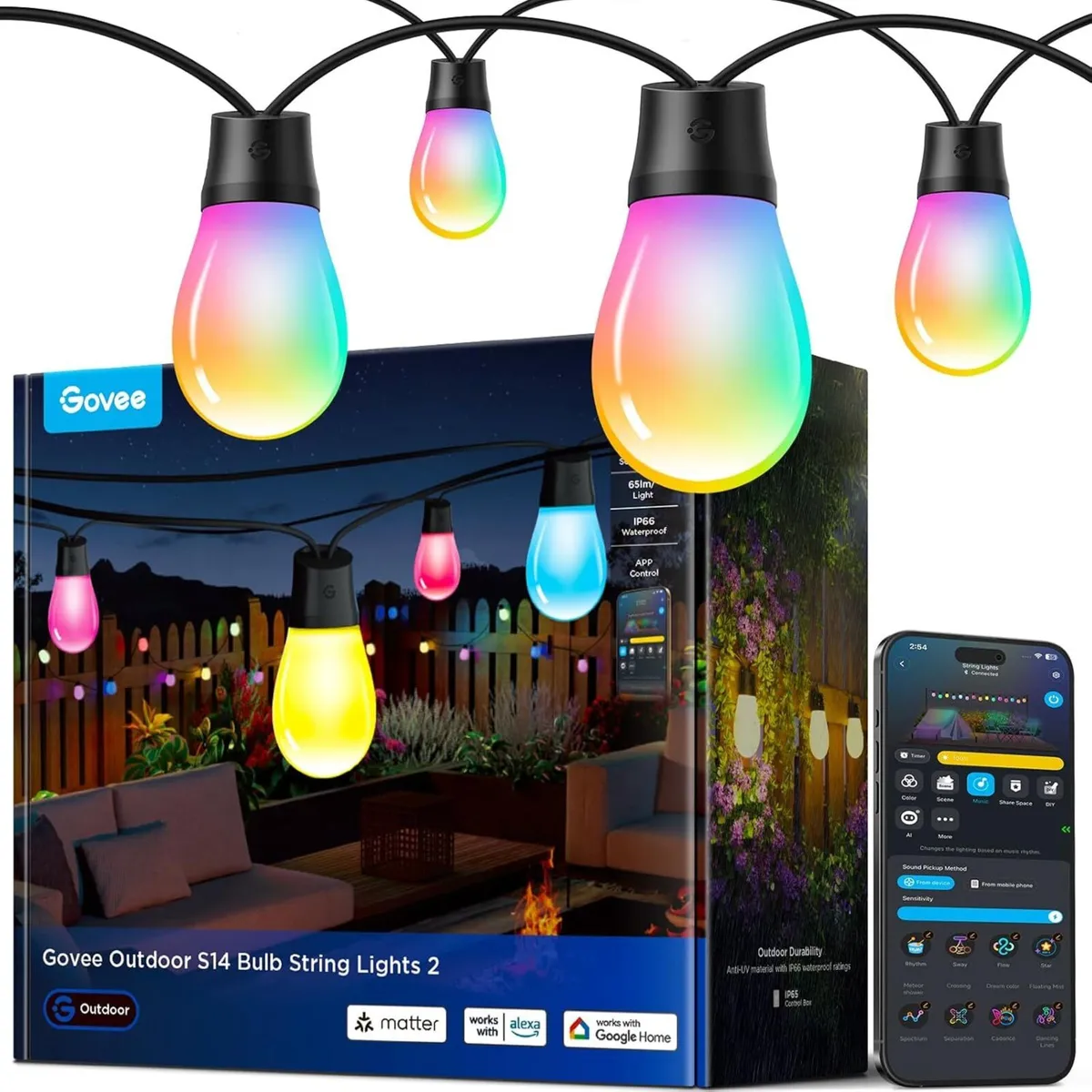 Outdoor String Lights 15M Smart RGBIC Dimmable - Image 1