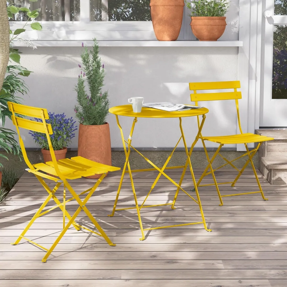 Folding Bistro Set 3 Pieces Conversation 2 Chairs - Image 1