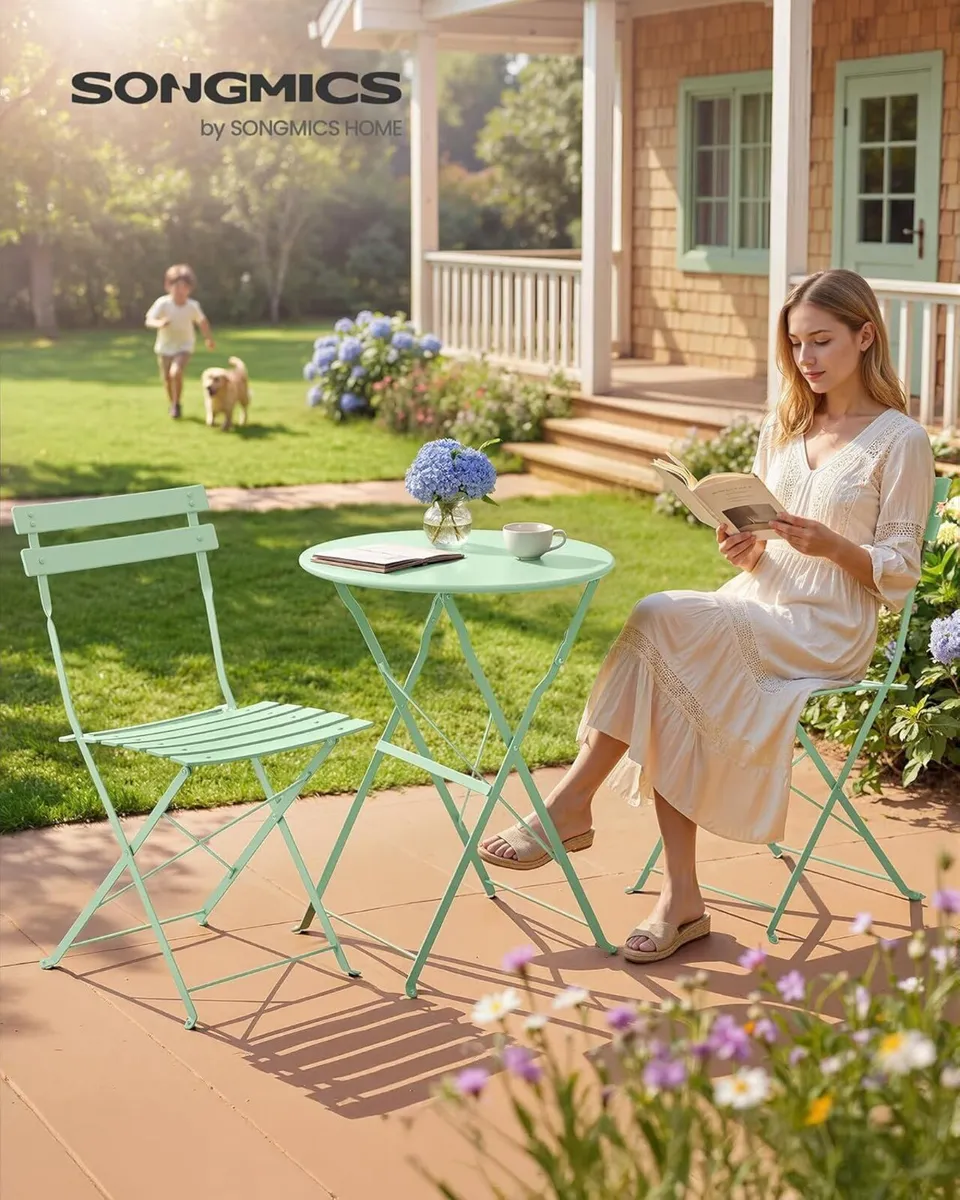3-Piece Outdoor Bistro Set Folding Patio Furniture - Image 2