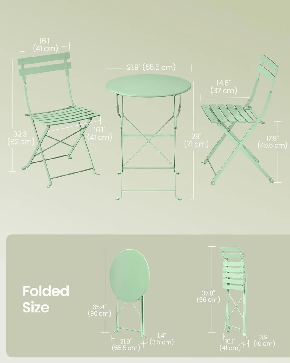 3-Piece Outdoor Bistro Set Folding Patio Furniture - Image 3