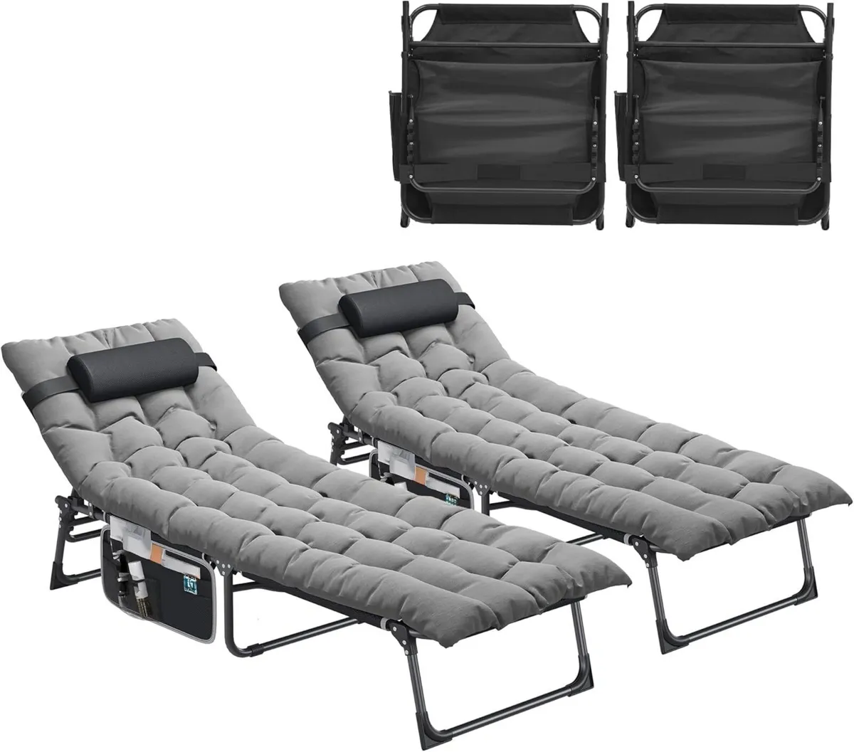 Reclining Sun Lounger Set of 2 with Cushion - Image 1