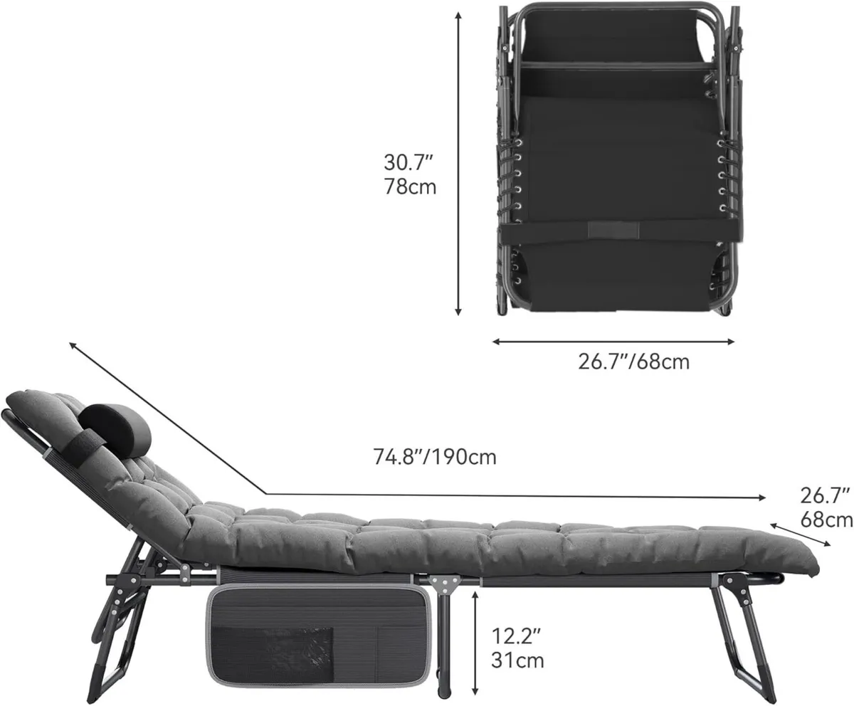 Reclining Sun Lounger Set of 2 with Cushion - Image 3