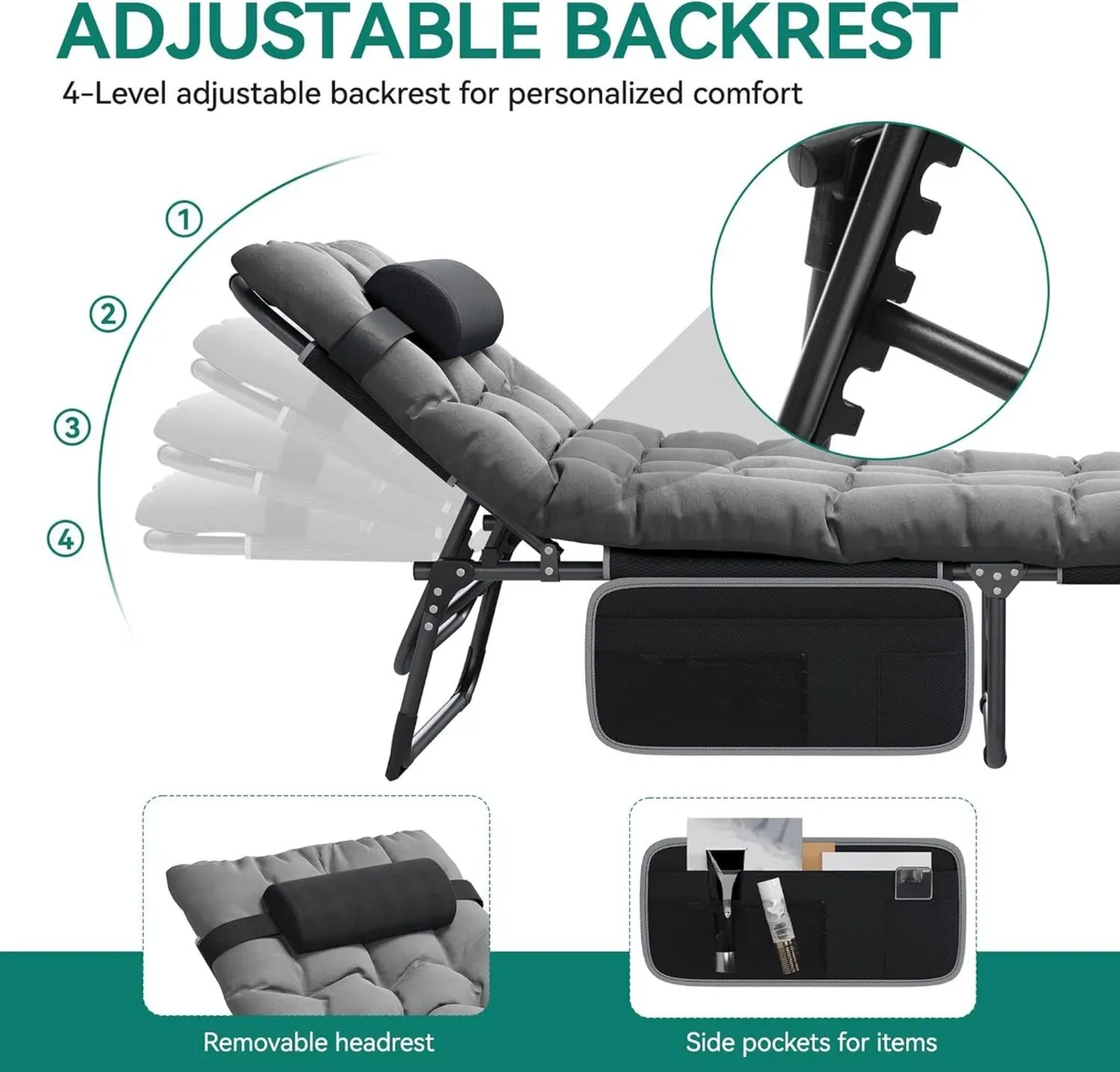 Reclining Sun Lounger Set of 2 with Cushion - Image 4