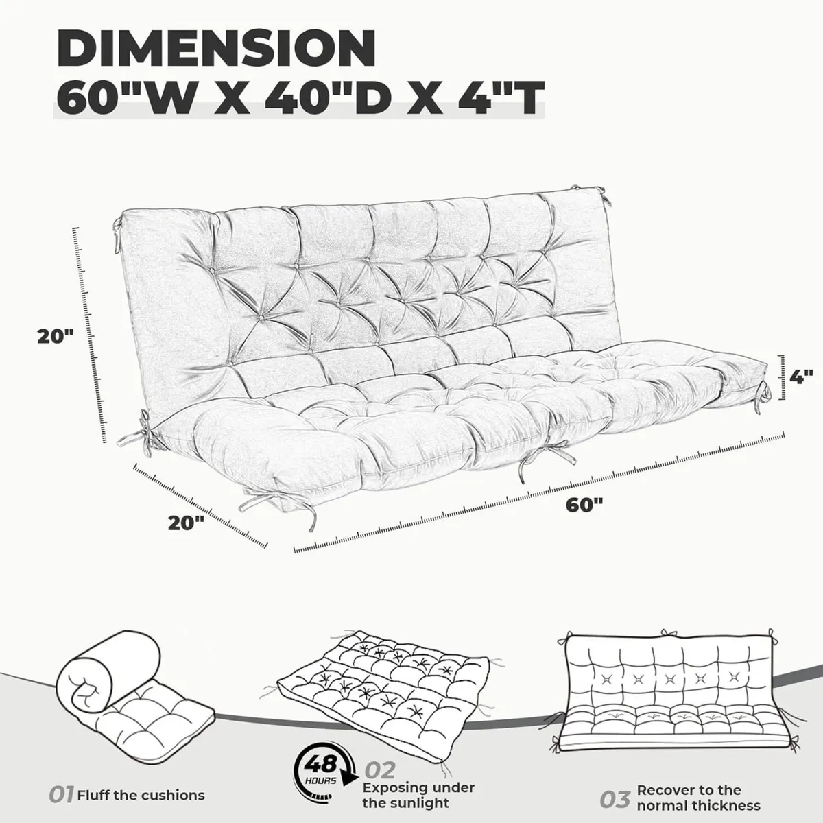 2-3 Seater Thick Garden Bench Cushion Waterproof - Image 2
