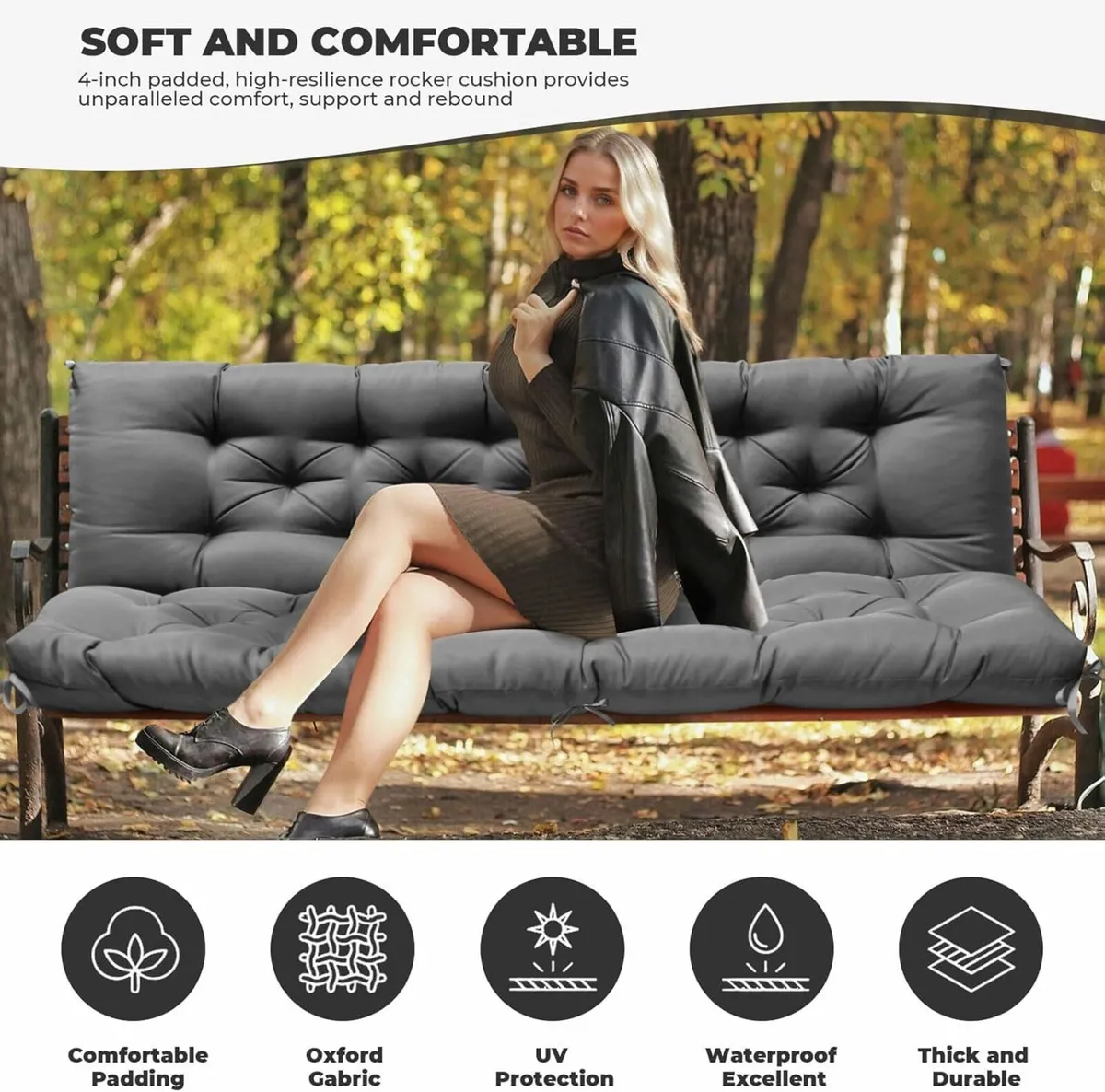 2-3 Seater Thick Garden Bench Cushion Waterproof - Image 3