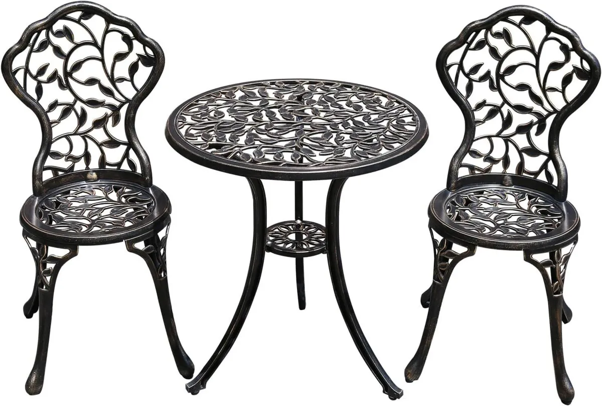 Antique Cast Aluminium Tavern Set 3-Piece Garden - Image 1