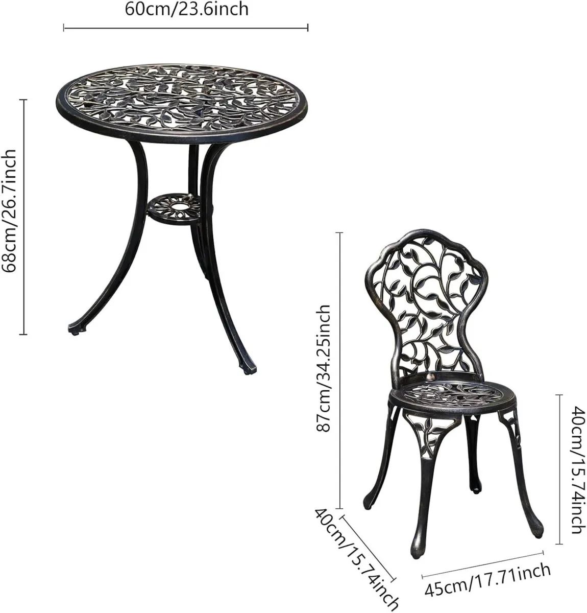 Antique Cast Aluminium Tavern Set 3-Piece Garden - Image 3