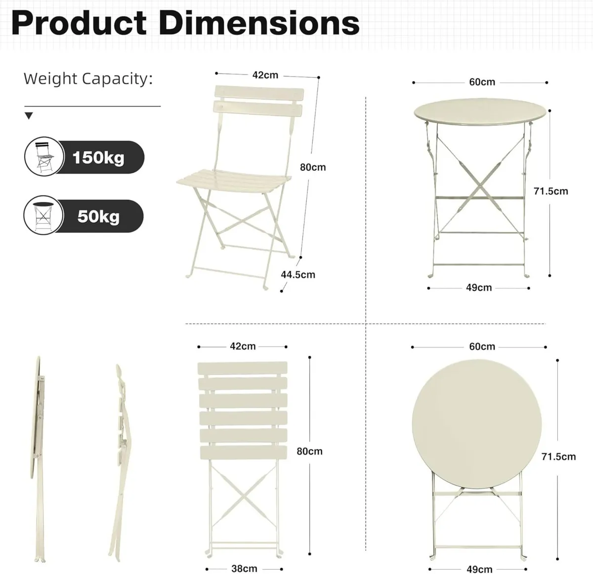 Folding Bistro Table and Chairs Set of 2 Balcony - Image 3