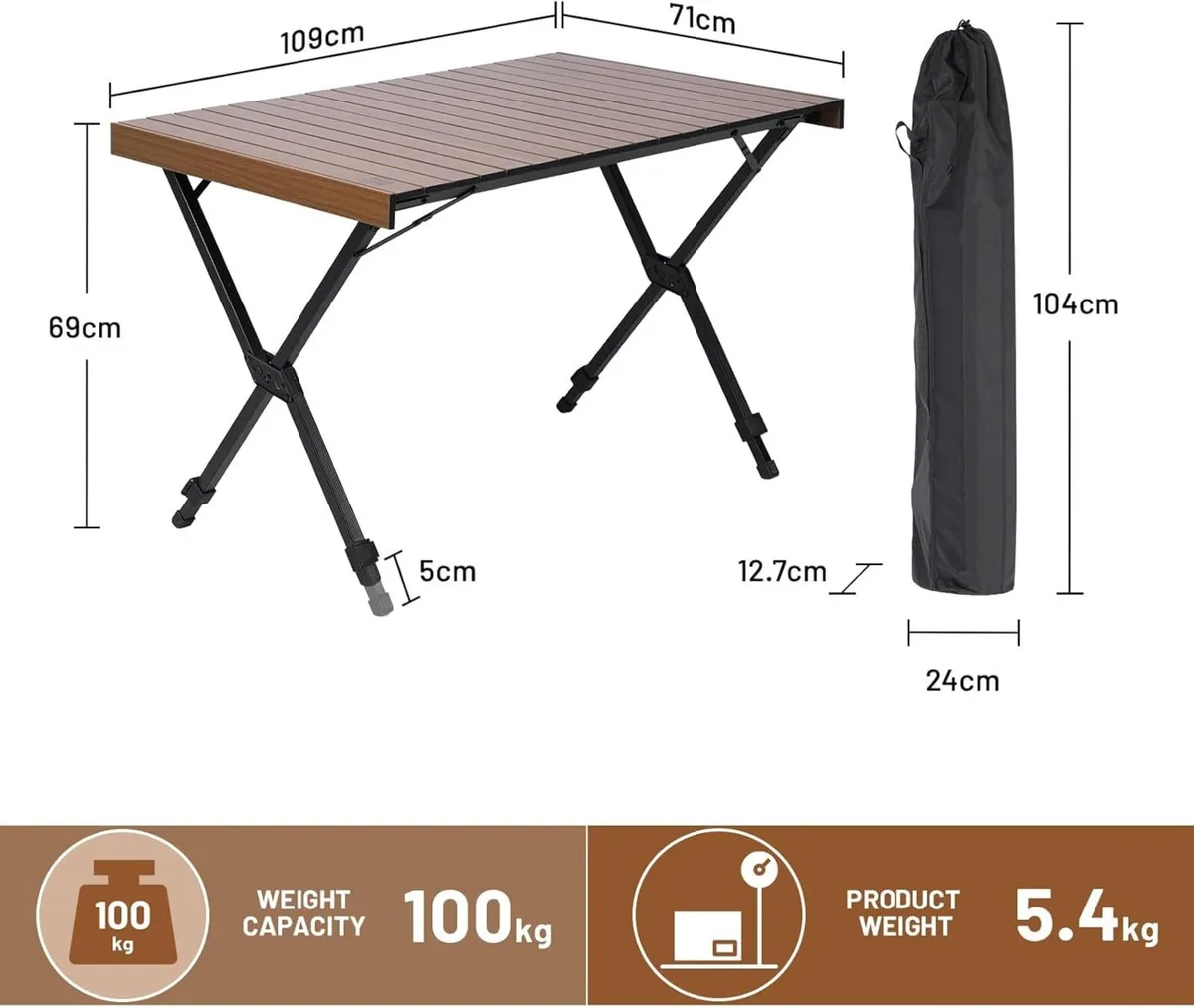 Folding Camping Table Fold up Aluminum Foldable - Image 3