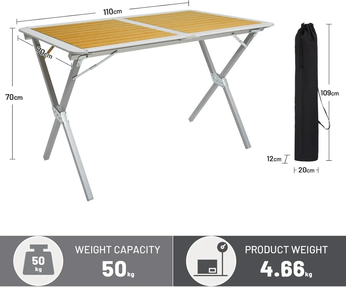 110x70cm Folding Camping Table Aluminium Roll Up - Image 3