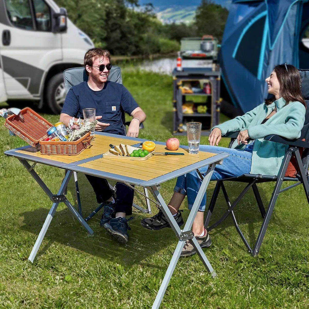 110x70cm Folding Camping Table Aluminium Roll Up - Image 2