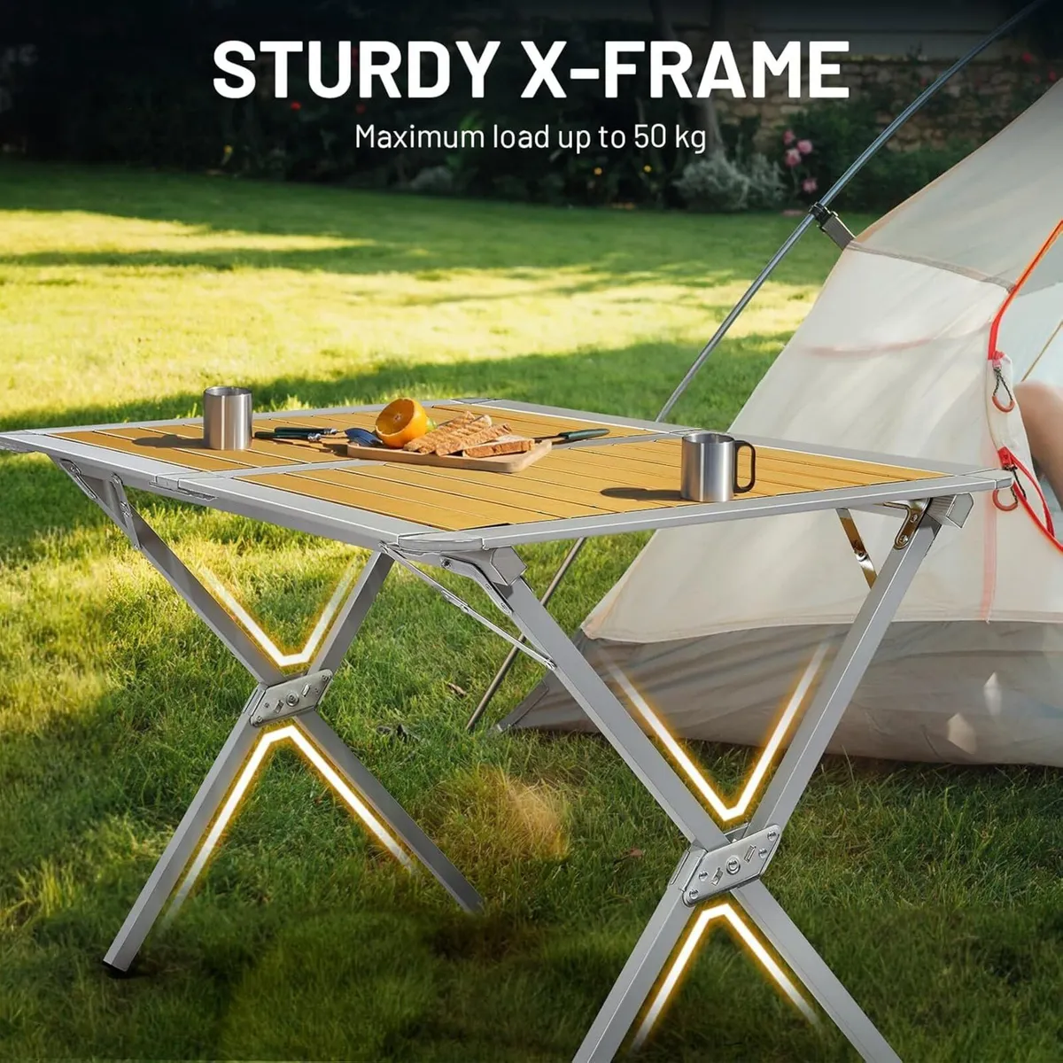 110x70cm Folding Camping Table Aluminium Roll Up - Image 4