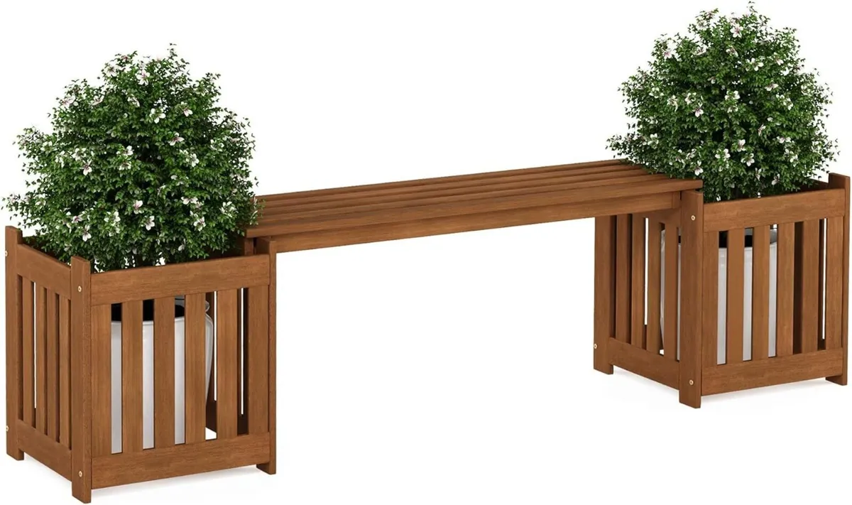 Outdoor Planter Box with Seater Wood Natural - Image 1