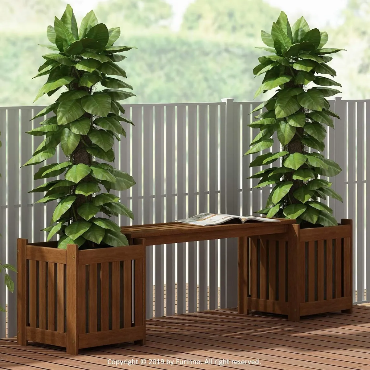 Outdoor Planter Box with Seater Wood Natural - Image 2