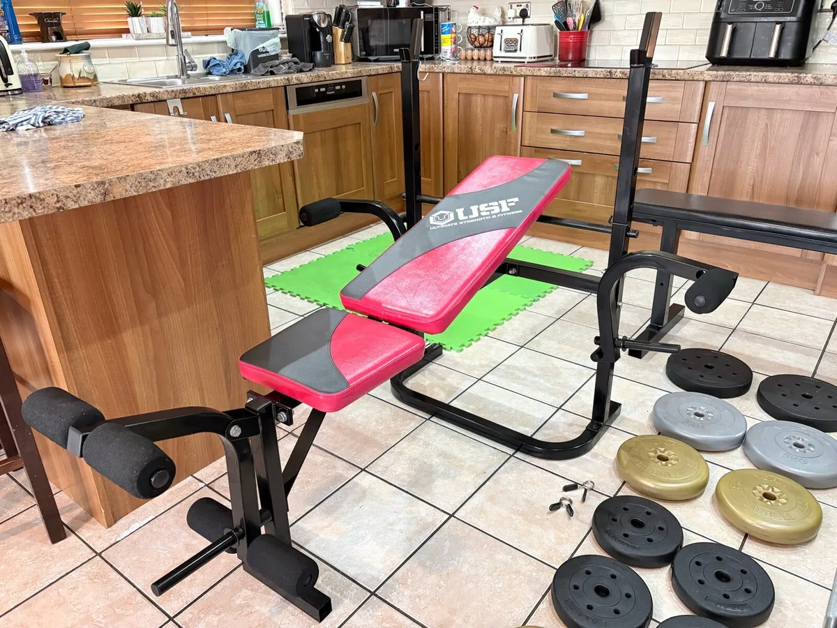 WEIGHT BENCHES X 2, LEG DEVELOPER, WEIGHTS, BARS+ - Image 3