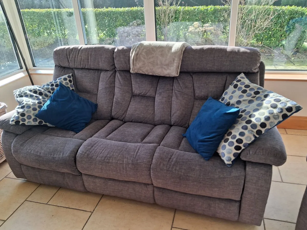 Grey/Blue  reclining couchs and single seater - Image 1
