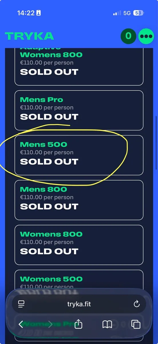 Tryka men’s 500 ticket 11th April - Image 1