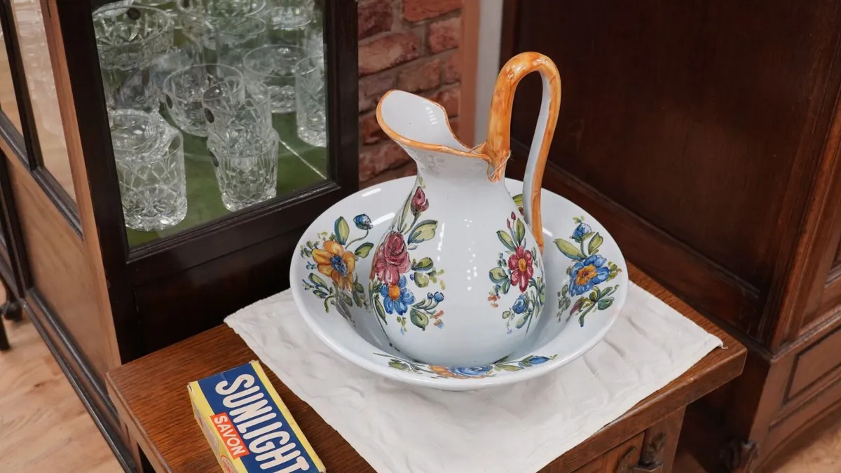 Vintage Hand-Painted Floral Wash Jug & Basin Set - Image 1