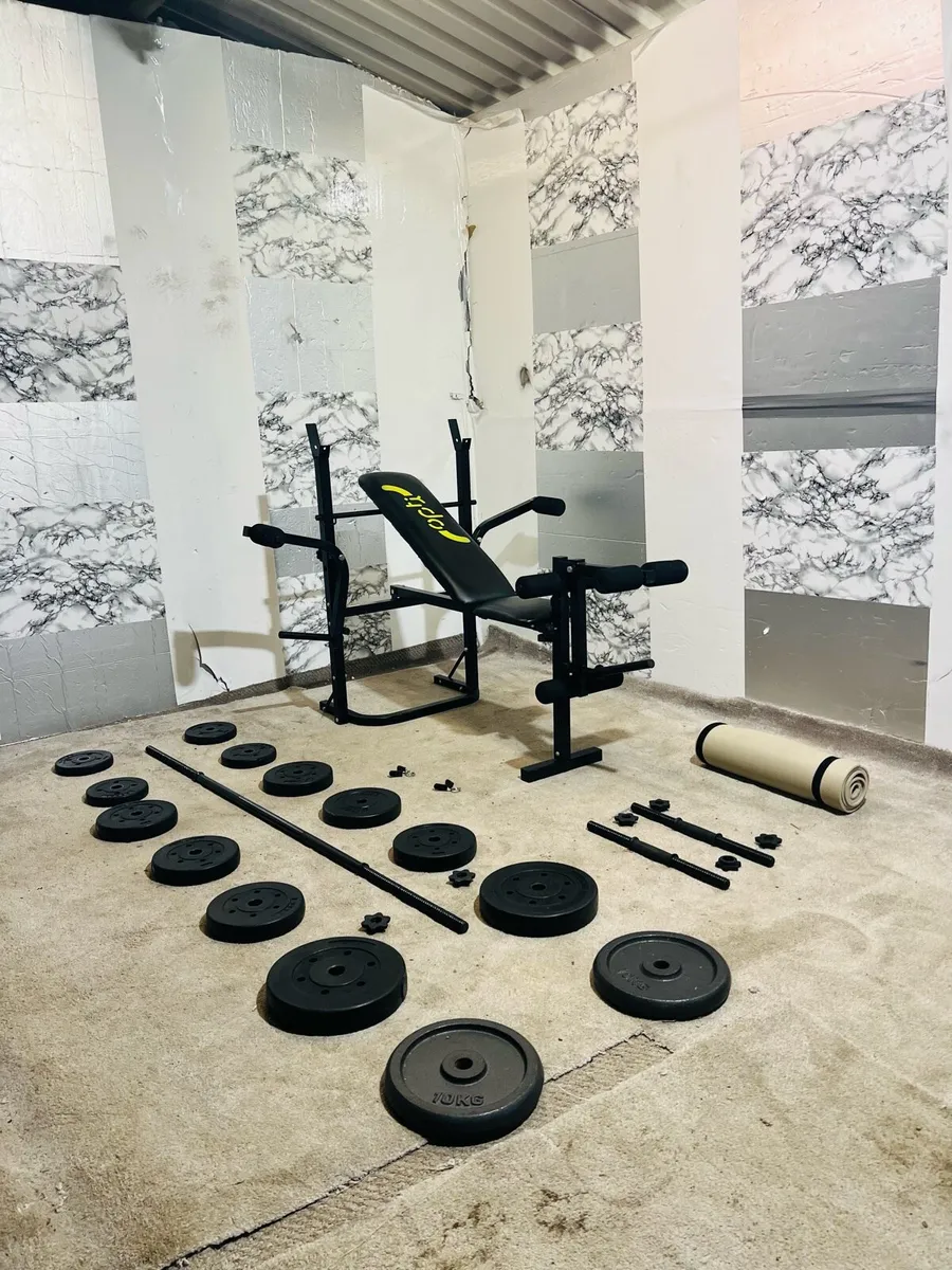 Folding bench 50Kg weight dumbbells barbell+mat - Image 1