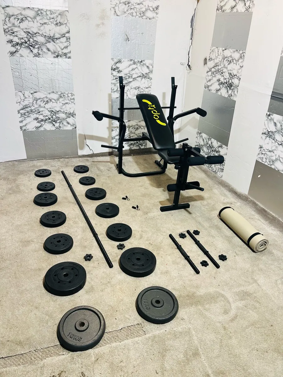 Folding bench 50Kg weight dumbbells barbell+mat - Image 2