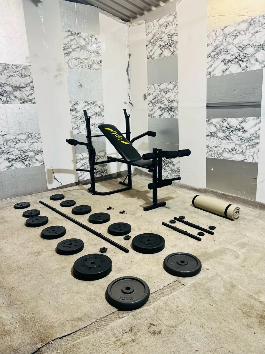 Folding bench 50Kg weight dumbbells barbell+mat - Image 3